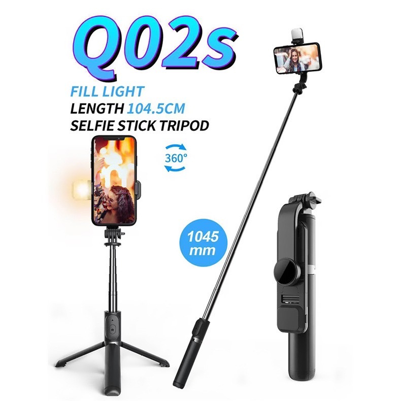 Q02sไม้เซลฟี่ Bluetooth พร้อมไฟ LED 3in1 FILL LIGHT SELFIE STICK ไอเท็มพับได้พกพาสะดวกแข็งแรงทนทานมา