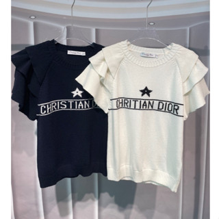 3สี CHRISTIAN DIOR เสื้อไหมพรม แขนระบาย น่ารักมาก เนื้อผ้านิ่ม ดิออร์