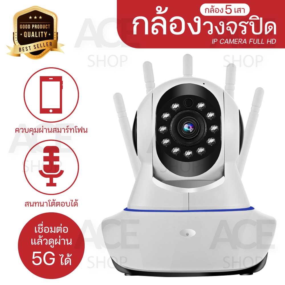 ACE กล้องวงจรปิด รุ่น4216-5A ดูผ่านมือถือได้ ก้มเงยได้ IP Camera 5เสา กล้องวงจรปิด HTD Wifi 2.4GHz