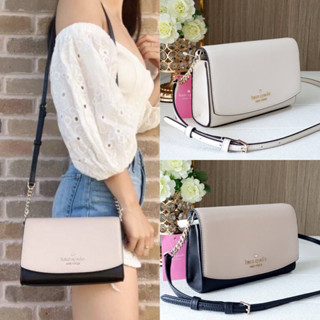 🎀 (สด-ผ่อน) กระเป๋า 7.5 นิ้ว สีขาว ครีมดำ WLR00635 KATE SPADE SMALL FLAP CROSSBODY