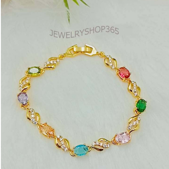 CW89 สร้อยข้อมือพลอยนพเก้าพลอยมณีใต้น้ำ งานสวยใส่ลงน้ำได้ งาน cz แท้