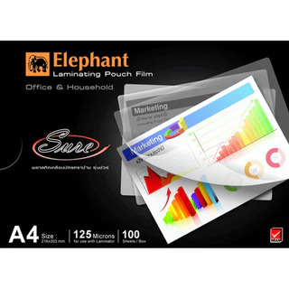 พลาสติกเคลือบบัตร ชัวร์ ตราช้าง A4 125 mc.220x303 มม.(บรรจุ 100แผ่น)