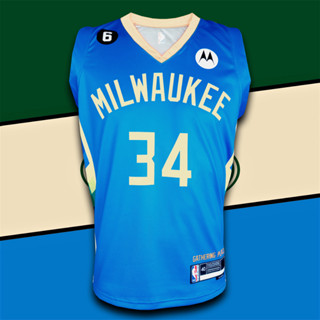 เสื้อบาส เสื้อบาสเกตบอล NBA Milwaukee Bucks ทีม มิลวอกี้ บักส์ #BK0140 รุ่น City Giannis Antetokounmpo#34 ไซส์ S-5XL