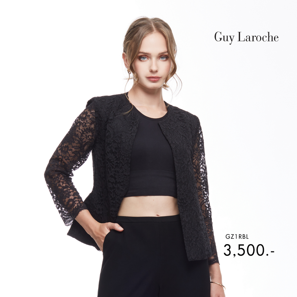 Guy Laroche woman's Jacket Luxury Lace Light jacket แจ็คเก็ตผู้หญิง คอกลม แขนสามส่วน สีดำ GZ1RBL