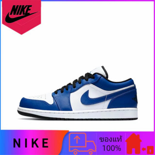 ของแท้ 100% Jordan Air Jordan 1 low "game royal" รองเท้าผ้าใบกันลื่นกันลื่นสวมใส่สบายสีน้ำเงินและสีขาว