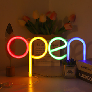 ไฟตกแต่งร้านค้า Open 4 สี ไฟนีออน LED ไฟตกแต่งร้านค้า ไฟเปิดร้าน ไฟLED  ใส่ถ่านและUSB