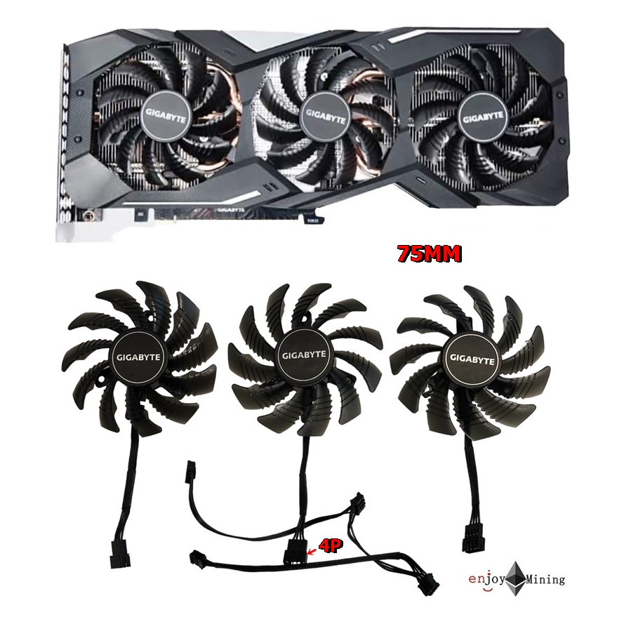 พัดลมการ์ดจอ GIGABYTE (75mm.) GTX1660 1660S 1660TI 2060 2070 2080 RX5500XT 5600XT 5700XT 6600XT