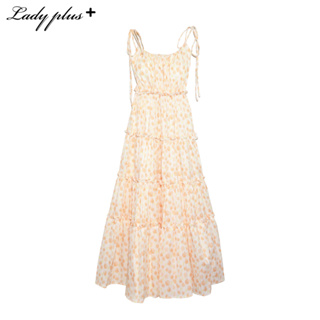 Lady Plus เดรสแม็กซี่ลายกลีบกุหลาบ | Floral Maxi Dress ชุดเดรสยาว สีส้ม