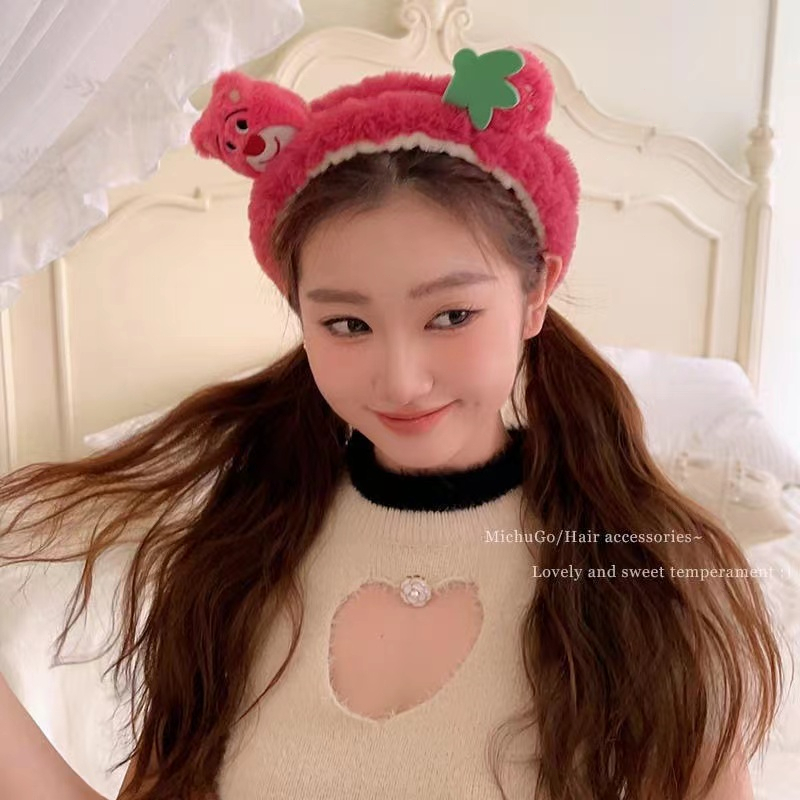 ที่คาดผม ตุ๊กตาหมีสตอเบอรี่ สำหรับล้างหน้าและแต่งหน้า - รูปที่ 3