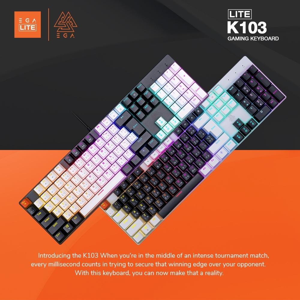 EGA TYPE LITE K103 คีย์บอร์ดเกมมิ่งแมคคานิคอล ขนาดเต็ม รองรับภาษาไทย/อังกฤษ สีดำ/ขาว สวิตช์ Blue/Red