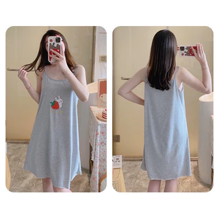 142 Easy ชุดนอนกระโปรงสายเดี่ยวผ้าคอตตอนปรับสายไม่ได้ผ้านิ่มสกรีนภาพสวยๆสินค้ามีไซส์ M - 2XL ให้เลือกสินค้าพร้มส่งจากไทย