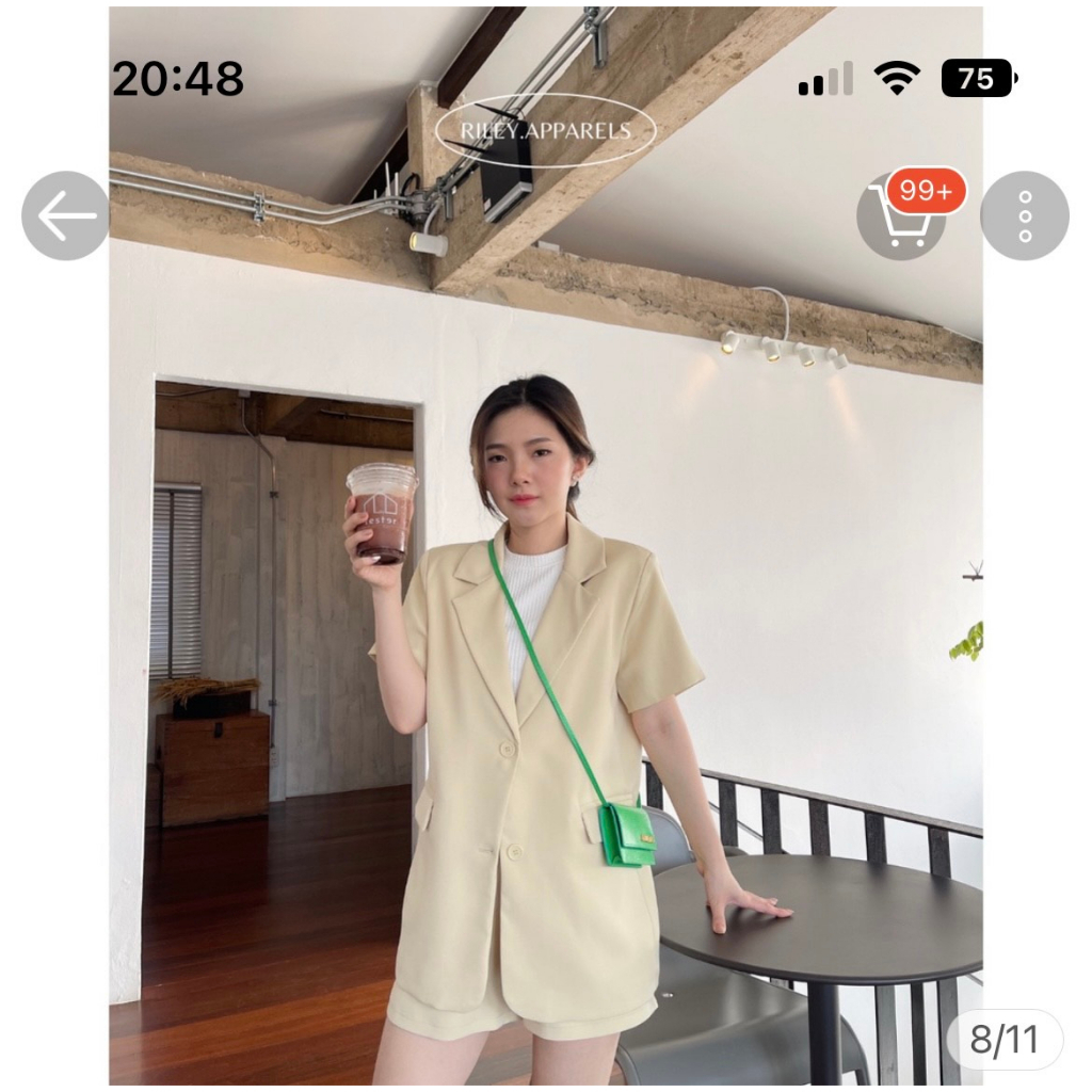 ชุดเซ็ต เบลเซอร์แขนสั้น + กางเกงขาสั้นเอวสูงสีเหลือง แบรนด์ Riley Apparels