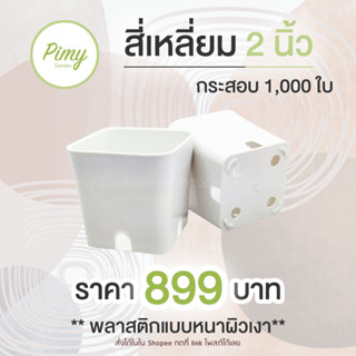 กระสอบ 1000 ใบ กระถางแคคตัส กระถางต้นไม้ ทรงสี่เหลี่ยม สีขาว 2 นิ้ว