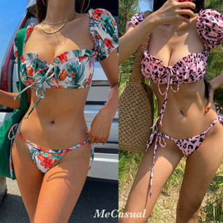 (พร้อมส่ง) Bikini บิกินี่สายฝอ ดีเทลแขนตุ๊กตา ทูทีชลายกราฟฟิก สวยเซกซี่ มี2 ลาย