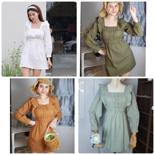 Jenny dress มินิเดรสแขนยาว ต่อระบายช่วงอก มีซิปหลังสวมง่าย