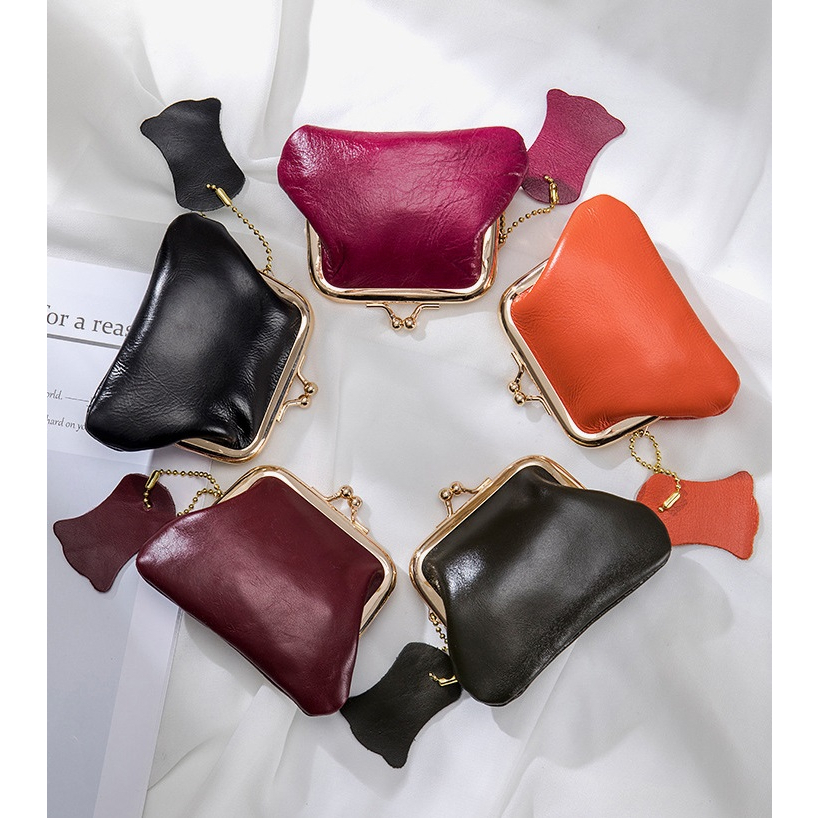 กระเป๋าป๊อกแป๊ก หนังวัว หนังแท้ เงา สวยมาก ขนาดเล็ก กะทัดรัด พกพาง่าย น่ารักน่าใช้มาก ใส่เงินย่อย เหรียญ - รูปที่ 2