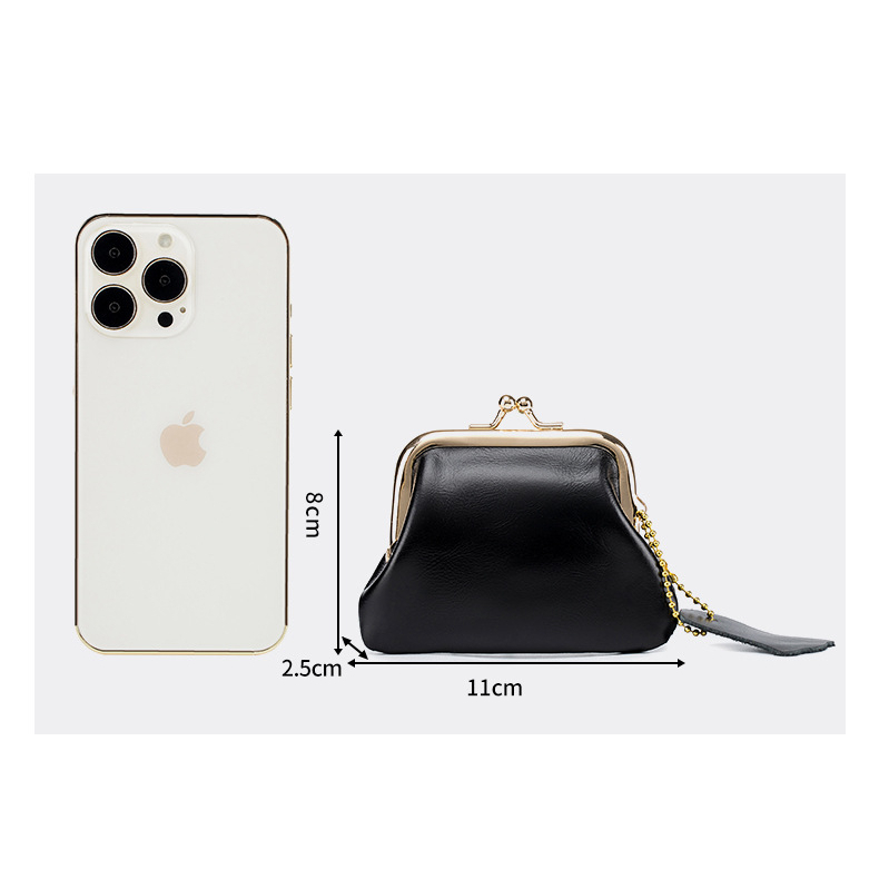 กระเป๋าป๊อกแป๊ก หนังวัว หนังแท้ เงา สวยมาก ขนาดเล็ก กะทัดรัด พกพาง่าย น่ารักน่าใช้มาก ใส่เงินย่อย เหรียญ - รูปที่ 4