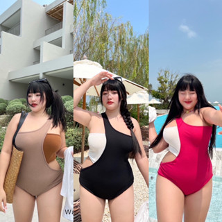 W0121 ชุดว่ายน้ำ บอดี้สูท ดีไซน์สุดเก๋ ใครมีแพลนไปทะเล จัดเลย plussize สาวอวบ