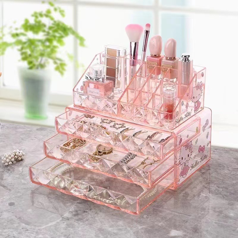 พร้อมส่ง กล่องใส่เครื่องสำอางค์อะคริลิค ลายคิตตี้ กล่องลิปสติก ชั้นวางจัดระเบียบเครื่องสำอางค์ Kitty
