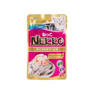 Nekko Tunอาหารแมว อาหารเปียก สูตรปลาทูน่า หน้ากุ้งและหอยเชลล์ในเยลลี่ (70 กรัม/ซอง) จำนวน 12 ซอง