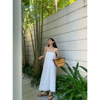 Cicishop(C3062)ชุดเดรสยาวสายเดี่ยว ทรงปล่อยพร้อมสายคล้องคอ(ถอดได้)ฟริ้วๆงานทะเลต้องมา