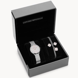 (ผ่อน0%) เซ็ทนาฬิกา ต่างหู สร้อยข้อมือ Emporio Armani AR80023 Womens Two-Hand Stainless Steel Watch สแตนเลสสีเงิน 32mm.