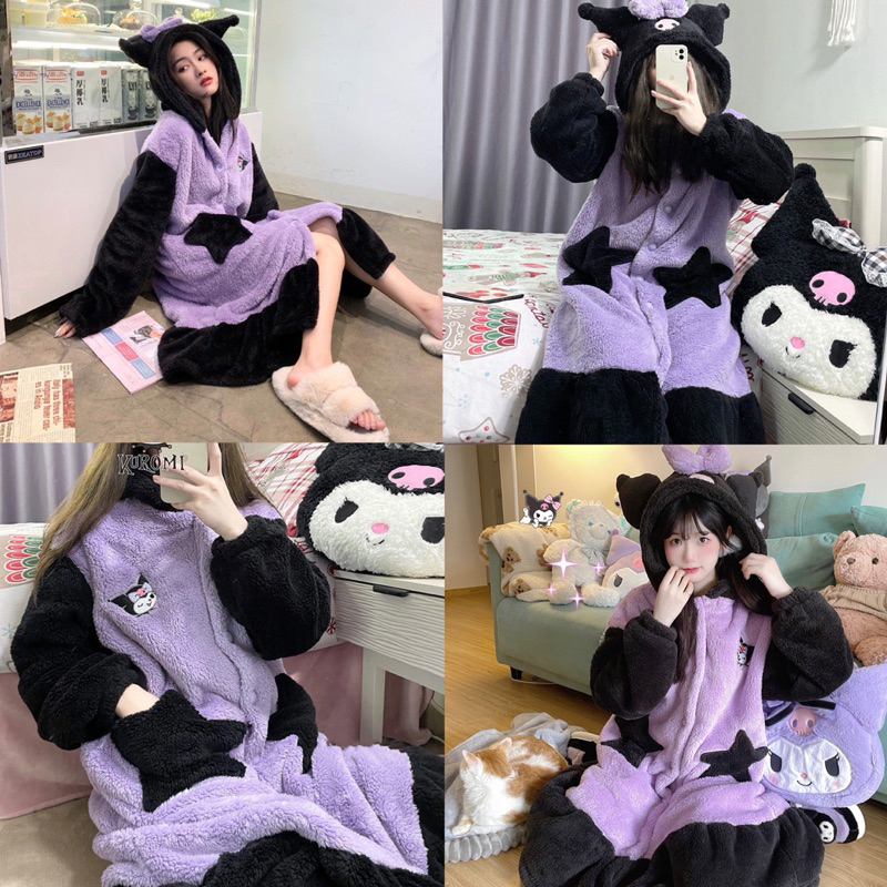 พร้อมส่ง💜 PP ชุดน่ารัก Kuromi คุโรมิ สีม่วงดำ ชุดคอสเพลย์ ชุดมาสคอต ชุดนอน ชุดแฟนซี ชุดปาร์ตี้ ชุดกันหนาว 19001