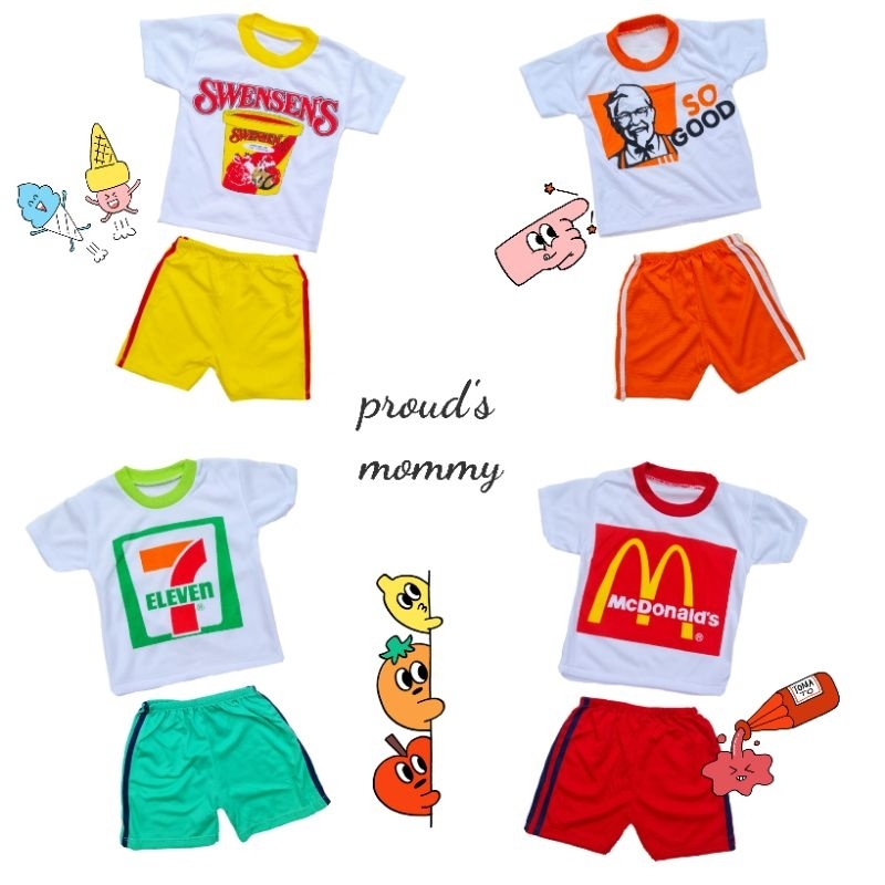 ชุดอาชีพเด็ก เซ็ทเสื้อ + กางเกง สกรีนลายโลโก้แบรนด์ดัง KFC MC 7Eleven Swensen's น่ารักมาก ขนาด S