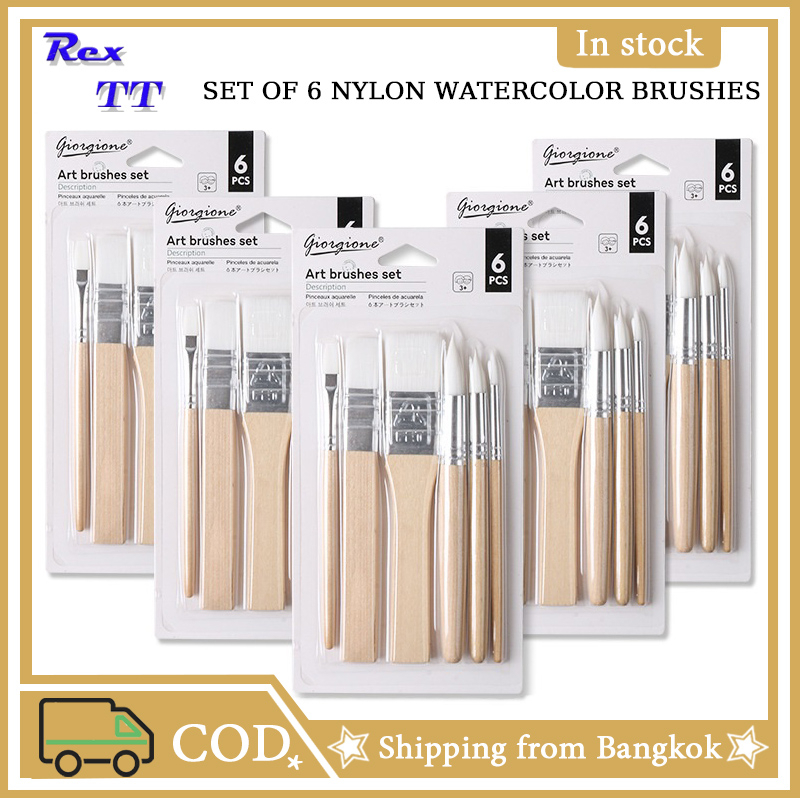 Log nylon brushes (set of 6) children's watercolor oil painting Chinese painting brush brush children's brush thick rod