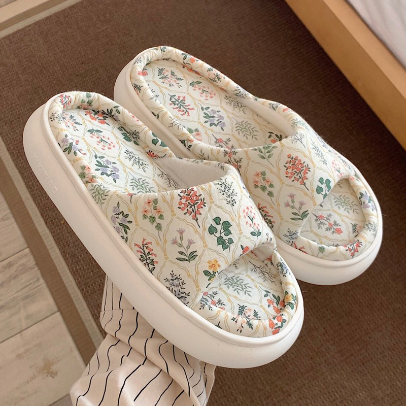 พร้อมส่ง🍑 รองเท้า Vintage Flower ลายดอกไม้วินเทจ Slipper สลิปเปอร์นุ่มนิ่ม 49010