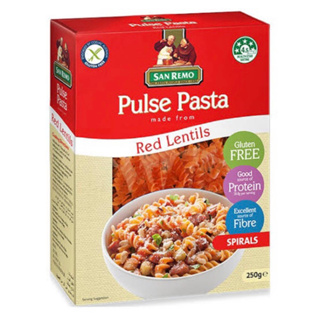 San remo Pulse pasta red lentil 250g. พาสต้ารูปเกลียวทำจากแป้งถั่วเลนทิลสีแดง นำเข้าจากอิตาลี 🇮🇹