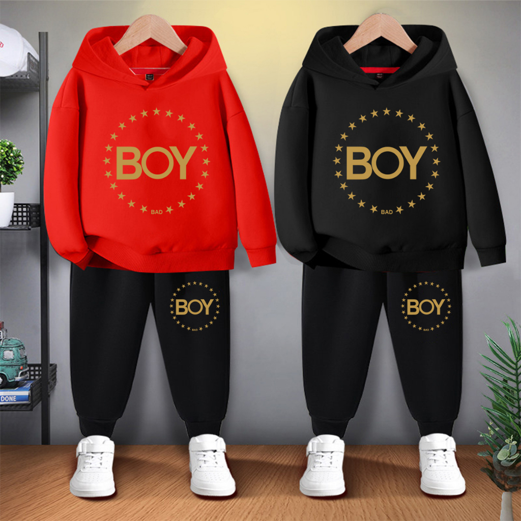 #E414+K414Bชุดเซ็ทเด็กเสื้อฮู้ด+กางเกงขายยาวได้ทั้งเด็กชายและเด็กหญิง ลายแฟชั่งสวยการ์ตูนน่ารัก