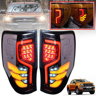 ไฟท้าย ไฟท้ายแต่ง LED  FORD RANGER WILDTRAK XLT ฟอร์ด เรนเจอร์ ปี 2012+ แบบ LED ลาย FORD USA สี รมดำ ทั้งชุด ไม่ต้องแปลง