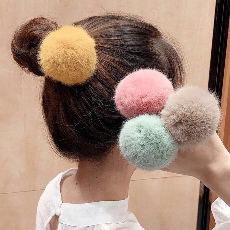 PSS ยางรัดผมสีดำ แต่งปอมปุย นุ่มนิ่ม