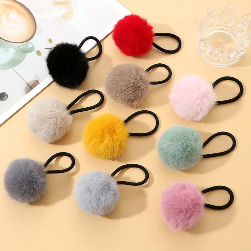 PSS ยางรัดผมสีดำ แต่งปอมปุย นุ่มนิ่ม - รูปที่ 3