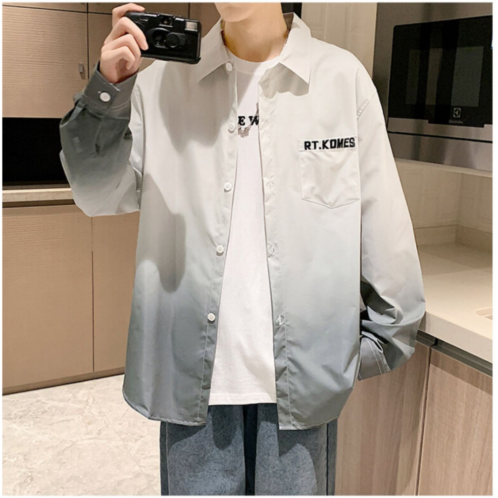 เสื้อเชิ้ตแขนยาวสไตล์เกาหลี ดีไซน์ไล่ระดับสีเท่ๆ มี 3 สีให้เลือก พร้อมส่ง
