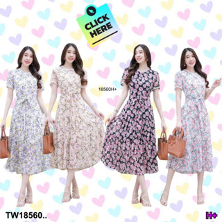 👗Pfashion [ส่งไวมาก🚛] P18560 เดรสชีฟอง ลายดอกไม้ ผูกเอว ..