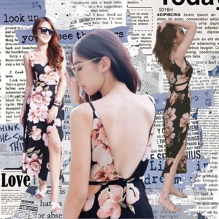 👗Pfashion [ส่งไว!!🚛] P9316 เดรสสายเดี่ยวลายดอกไม้เว้าเอว One-shoulder floral dress