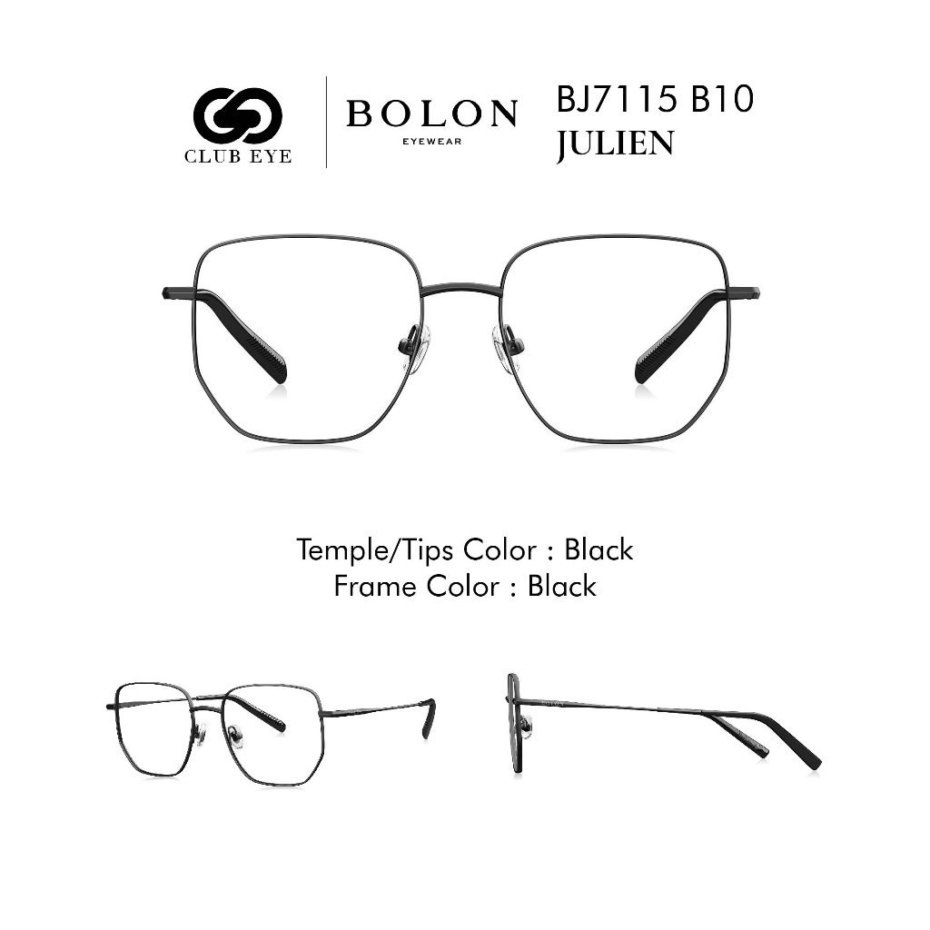 BOLON กรอบแว่นสายตา โบลอน BJ7115 B10 ทรงเหลี่ยม กรอบดำ [แท้ มีประกัน]