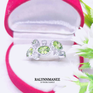 G6422 แหวนพลอยเพอริดอทแท้ ( Peridot ) ตัวเรือนเงินแท้ 925 ชุบทองคำขาว มีไซส์ 53 แก้ไซส์ฟรี