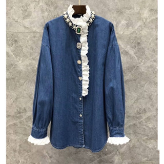 SHIRT DENIM WITH  BUTTON  CRYSTAL STYLE KOREA S23