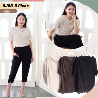 AJ99-A pleat เสื้อผ้าพลีทแขนสั้นทรง oversize