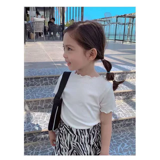 เสื้อยืดเด็กแขนสั้น 🇹🇭พร้อมส่งในไทย🇹🇭 SIZE 100-140 เสื้อยืดเด็กผู้หญิง ใส่สบาย ผ้านุ่ม ระบายไม่ร้อน สีพาสเทล 555ร่อง