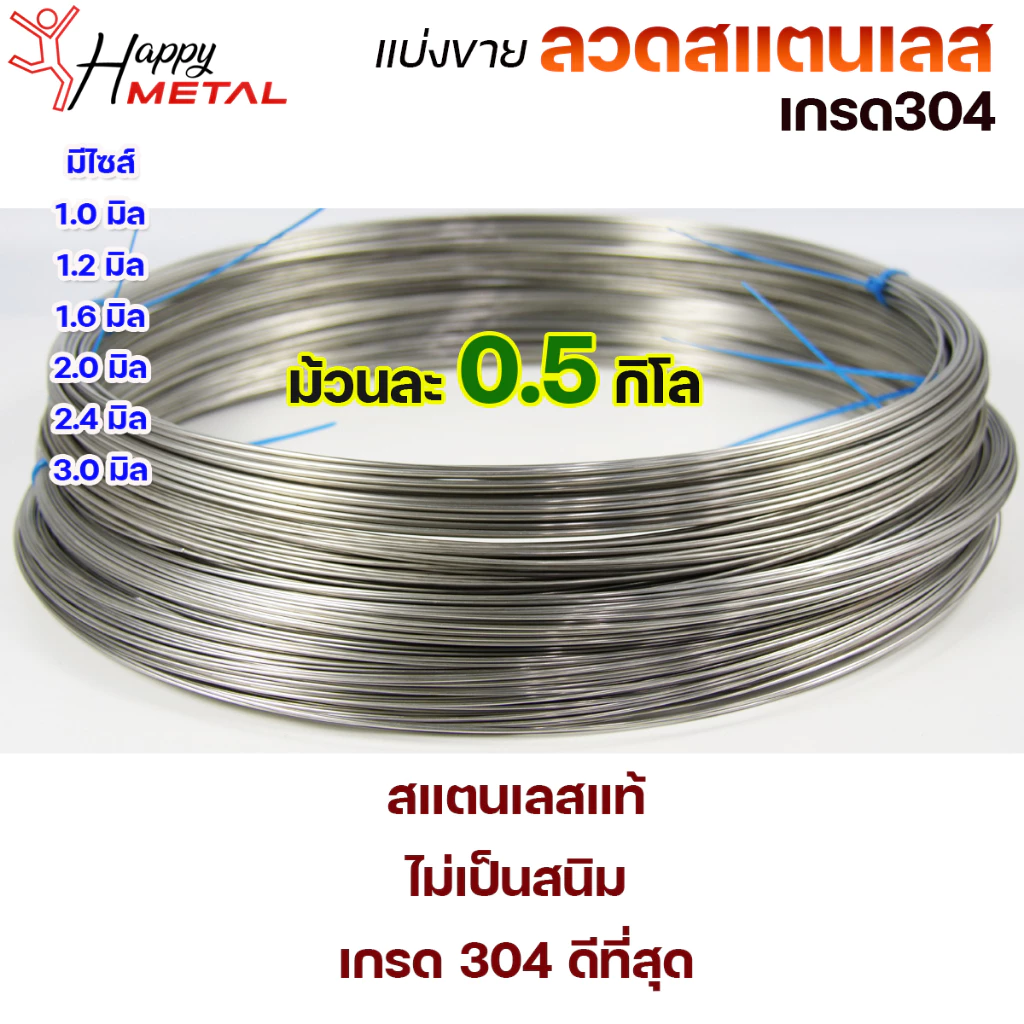 ลวดสแตนเลส/ม้วน /เติม /ป้อน เกรด 304 ดีที่สุด แบบครึ่งโล มีขนาด 0.8-3.0 มิล (เลือกขนาดได้ในต้วเลือกสินค้า)