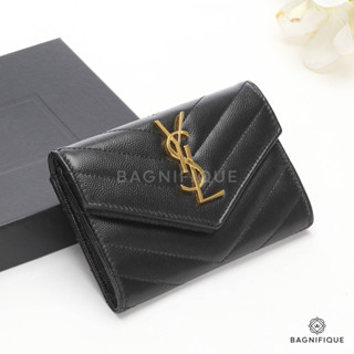 YSL ENVELOPE CARDS WALLET SHORT BLACK CHEVRON GHW