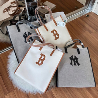 &lt;พร้อมส่ง&gt;กระเป๋า MLB Basic Canvas Vertical Tote Bag กระเป๋าสะพายข้างใบใหญ่ จุของได้เยอะ ข้างในมีช่องเล็กอีกช่อง 2 สี