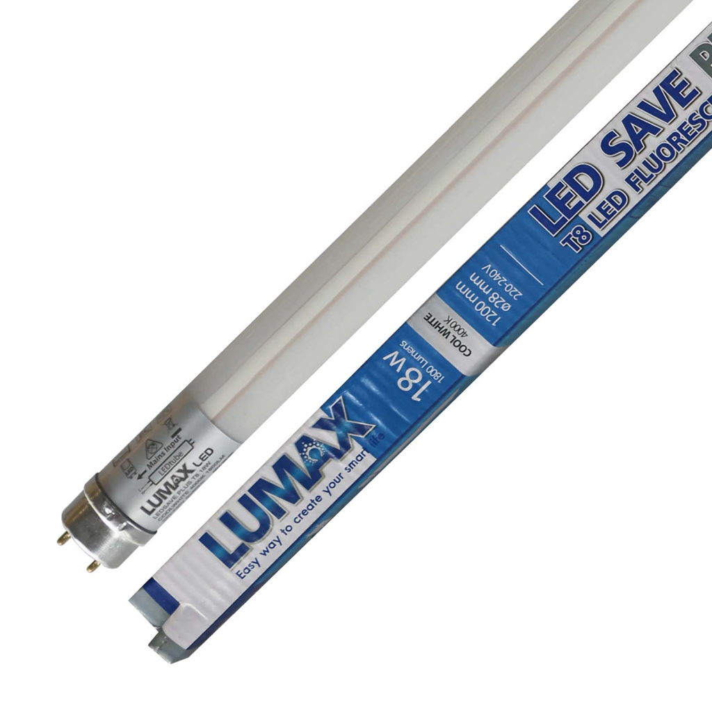 LUMAX หลอดนีออนยาว LED 18W แสงคูลไวท์ (CW) ไฟเข้าทางเดียว (มอก.1995-2551,มอก.2779-2562) ขนาด 120 ซม.