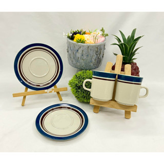 CAROUSEL STONEWARE 802 BLUE JAPAN ชุดแก้วน้ำชา ชุดแก้วกาแฟ พร้อมจานรอง เซรามิกพรี่เมี่ยมจากญี่ปุ่น (ราคาต่อชุด)