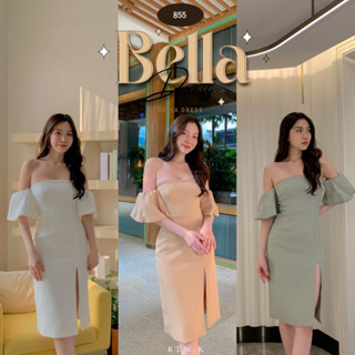 🔔‘ Bella Dress ’ - เดรสปาดไหล่ ผ่าหน้า เดรสใส่ออกงาน เดรสไปงานเเต่ง เดรสยาว RTW.K