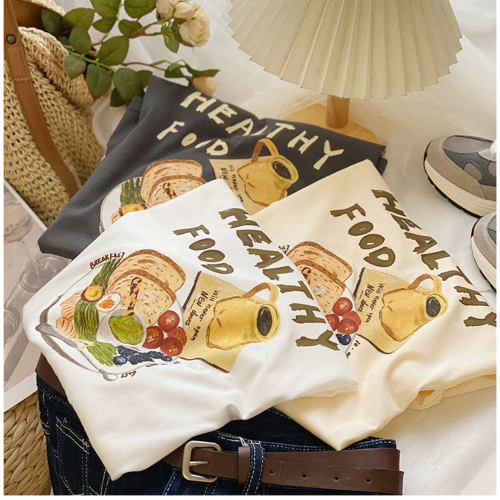 🎉เสื้อยืดใหม่ เสื้อยืดลายHealthy foodแฟชั่น เสื้อใส่ท่องเที่ยว ใส่ถ่ายรูป ลายสวยเวอร์ๆสวยสับๆรีบเลย